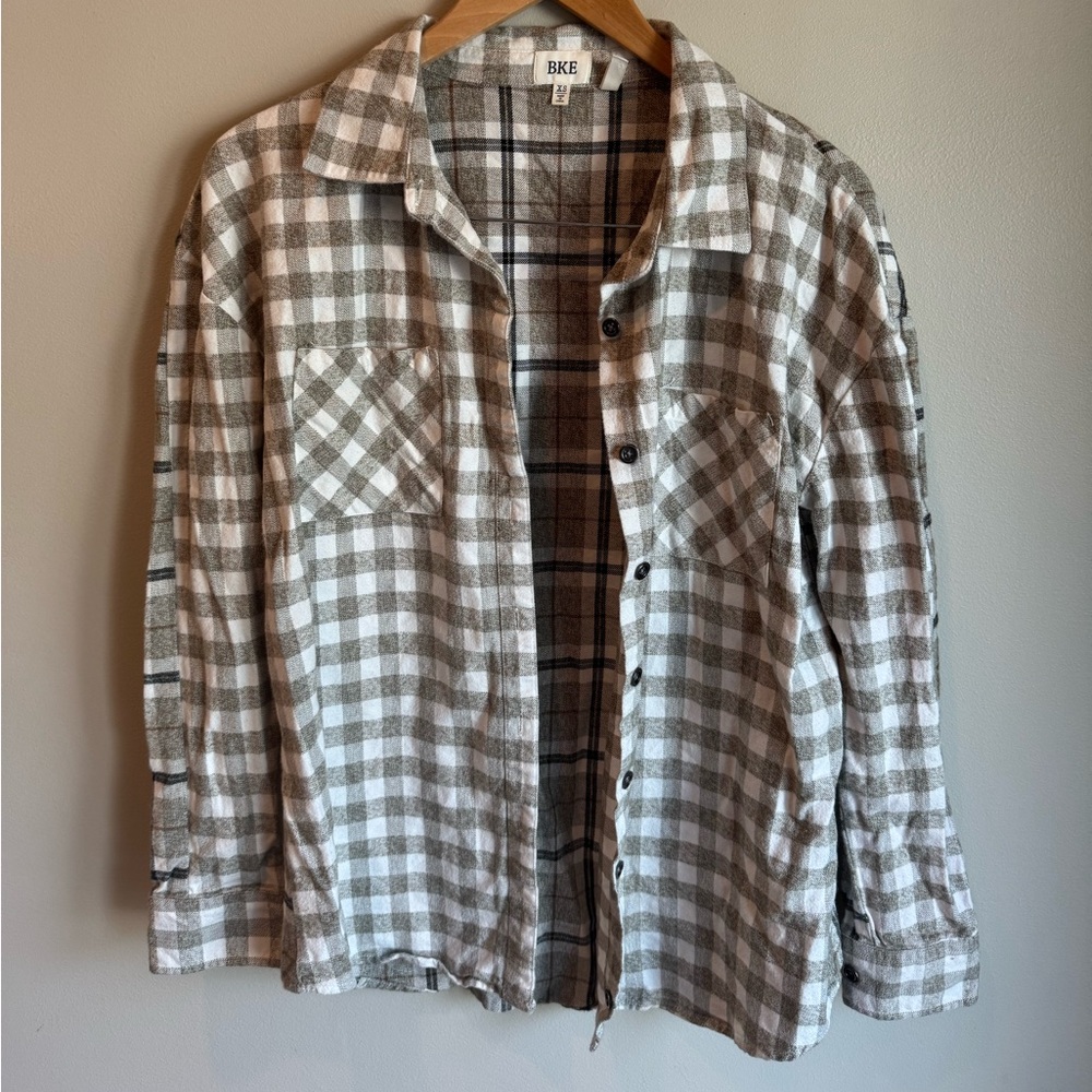 Buckle BKE‎ Boyfriend Flannel Shirt Womens XS Plaid Long Sleeve Button Up Top